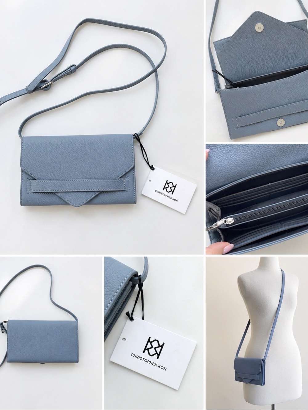 NWT Christopher Kon Crossbody Purse in Blue Grey